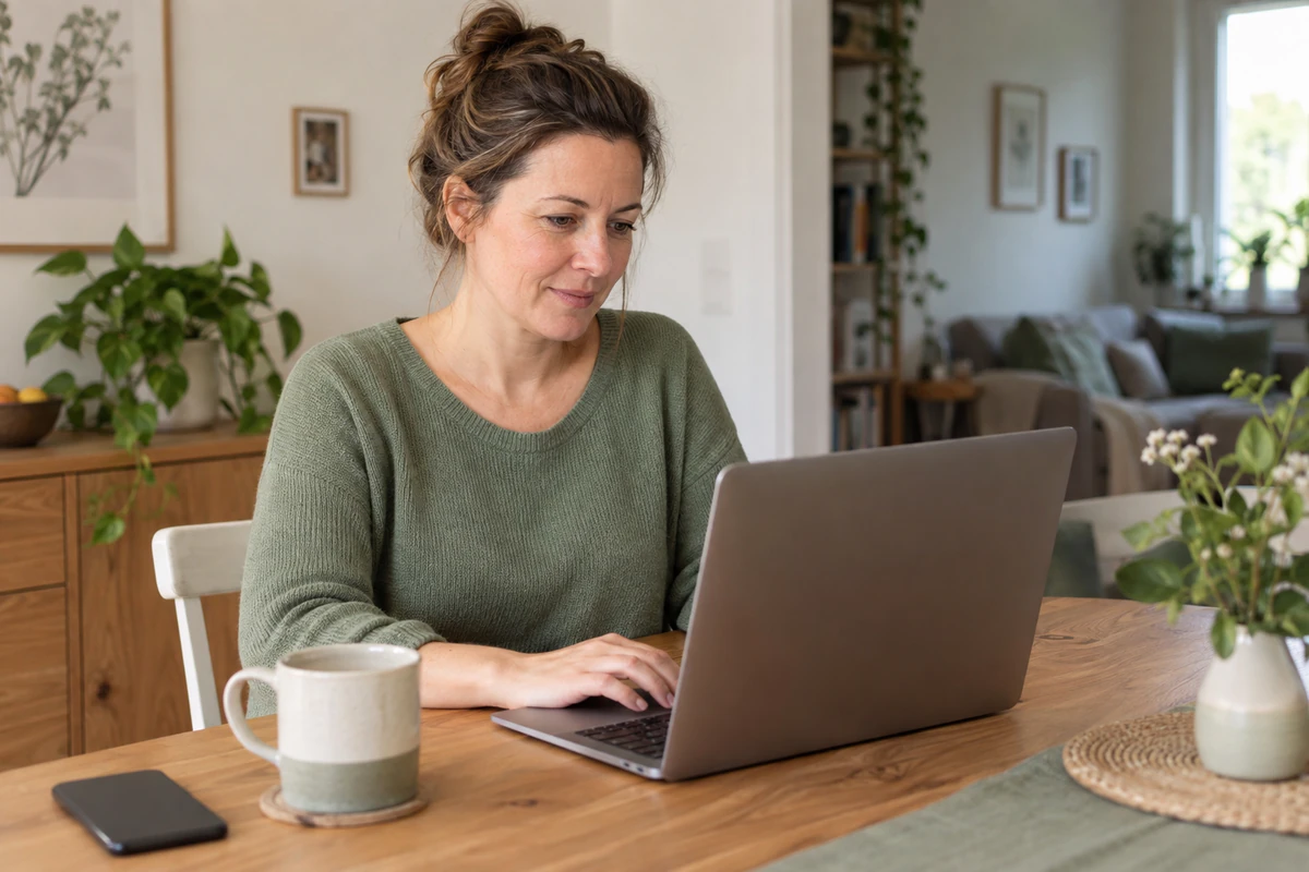 Kundin nutzt zu Hause einen Laptop für ihre Unterlagen